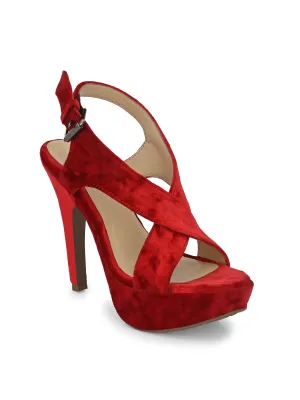 WOMEN'S VEGAN LEATHER RED COLOR STYLISH HIGH HEEL SANDAL