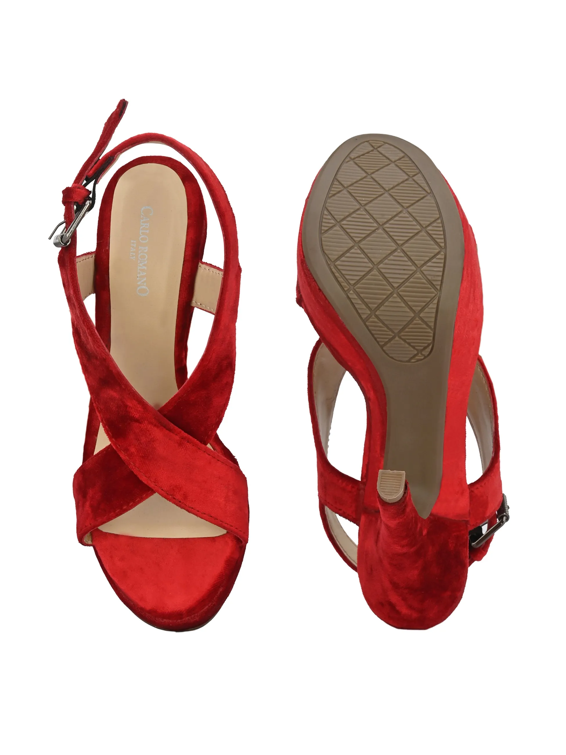 WOMEN'S VEGAN LEATHER RED COLOR STYLISH HIGH HEEL SANDAL