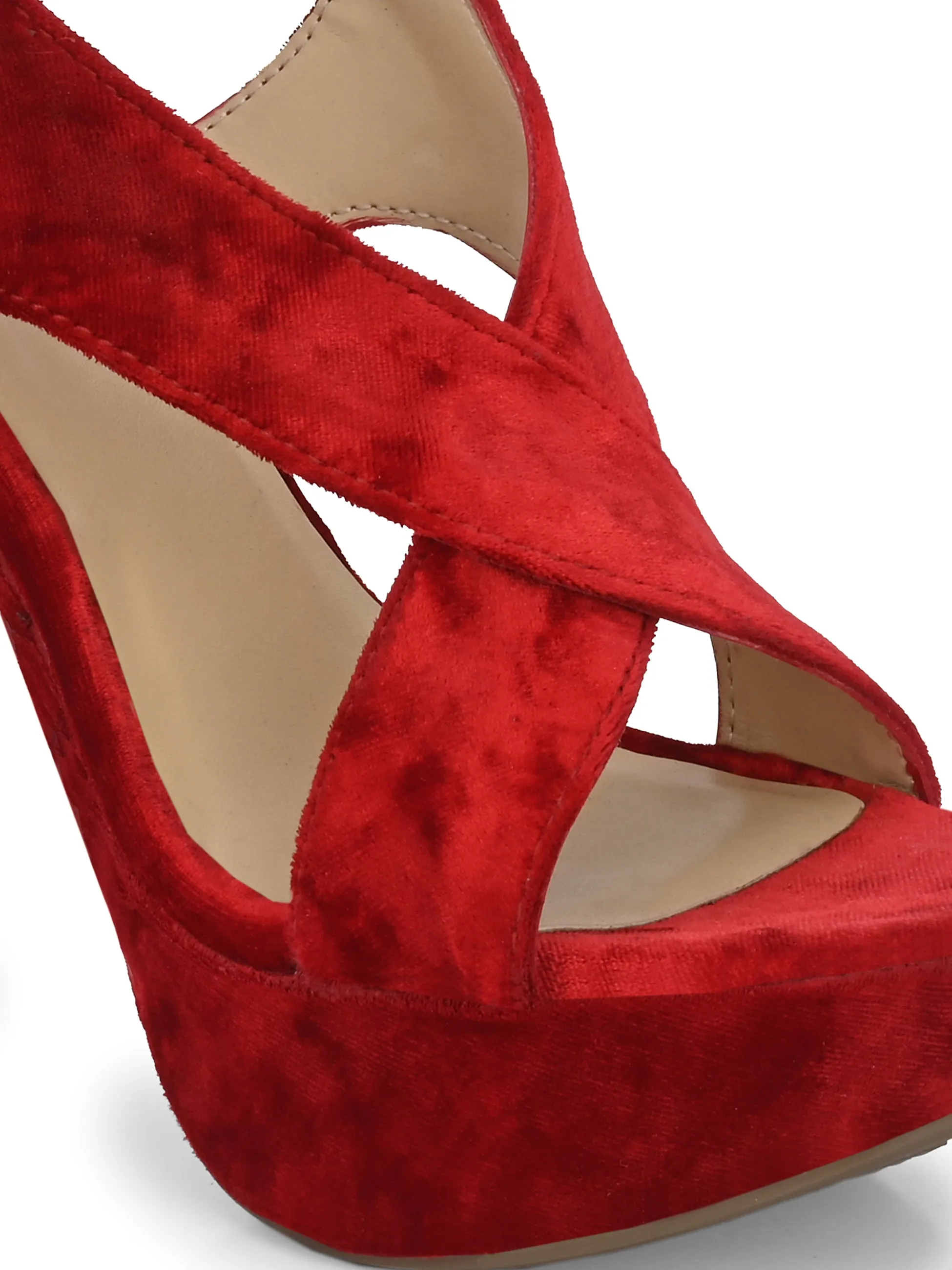 WOMEN'S VEGAN LEATHER RED COLOR STYLISH HIGH HEEL SANDAL