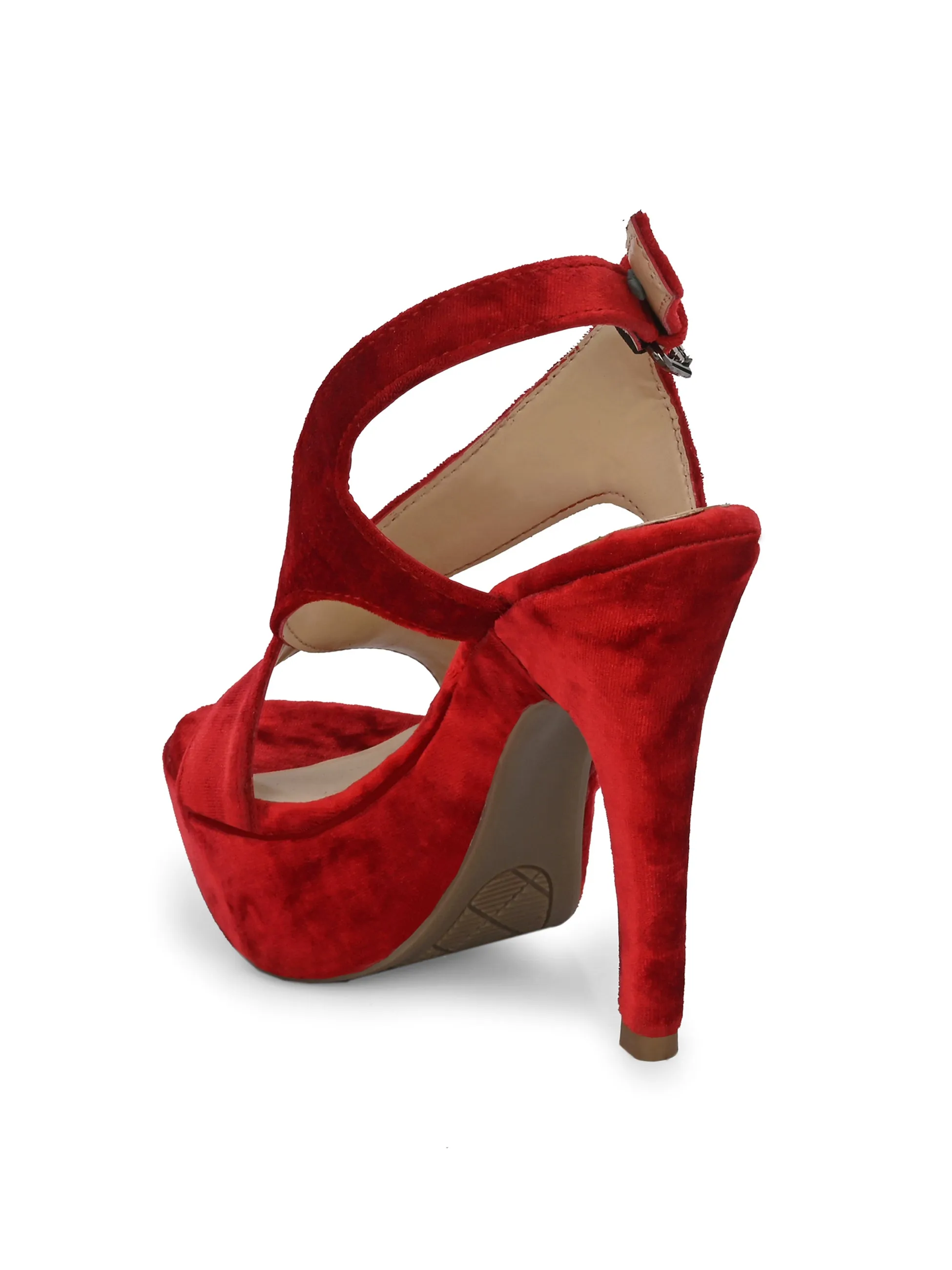 WOMEN'S VEGAN LEATHER RED COLOR STYLISH HIGH HEEL SANDAL