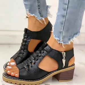 Woven Cut-Out Sandals | Black | Stylish and Comfortable