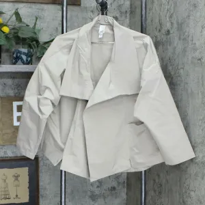 WynneLayers Plus Size Wide Collar Boxy Overlapping Front Jacket Sand 1X