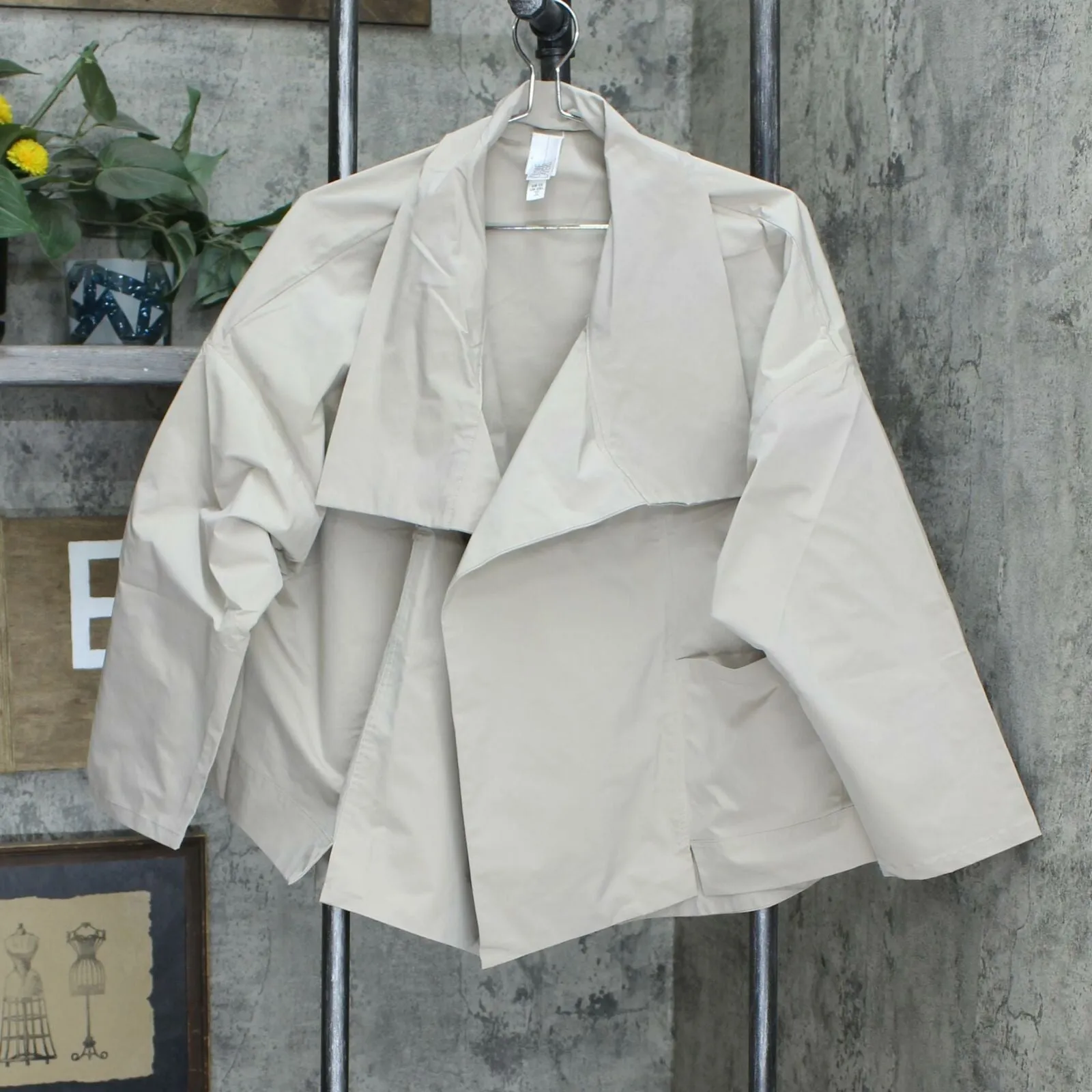 WynneLayers Plus Size Wide Collar Boxy Overlapping Front Jacket Sand 1X