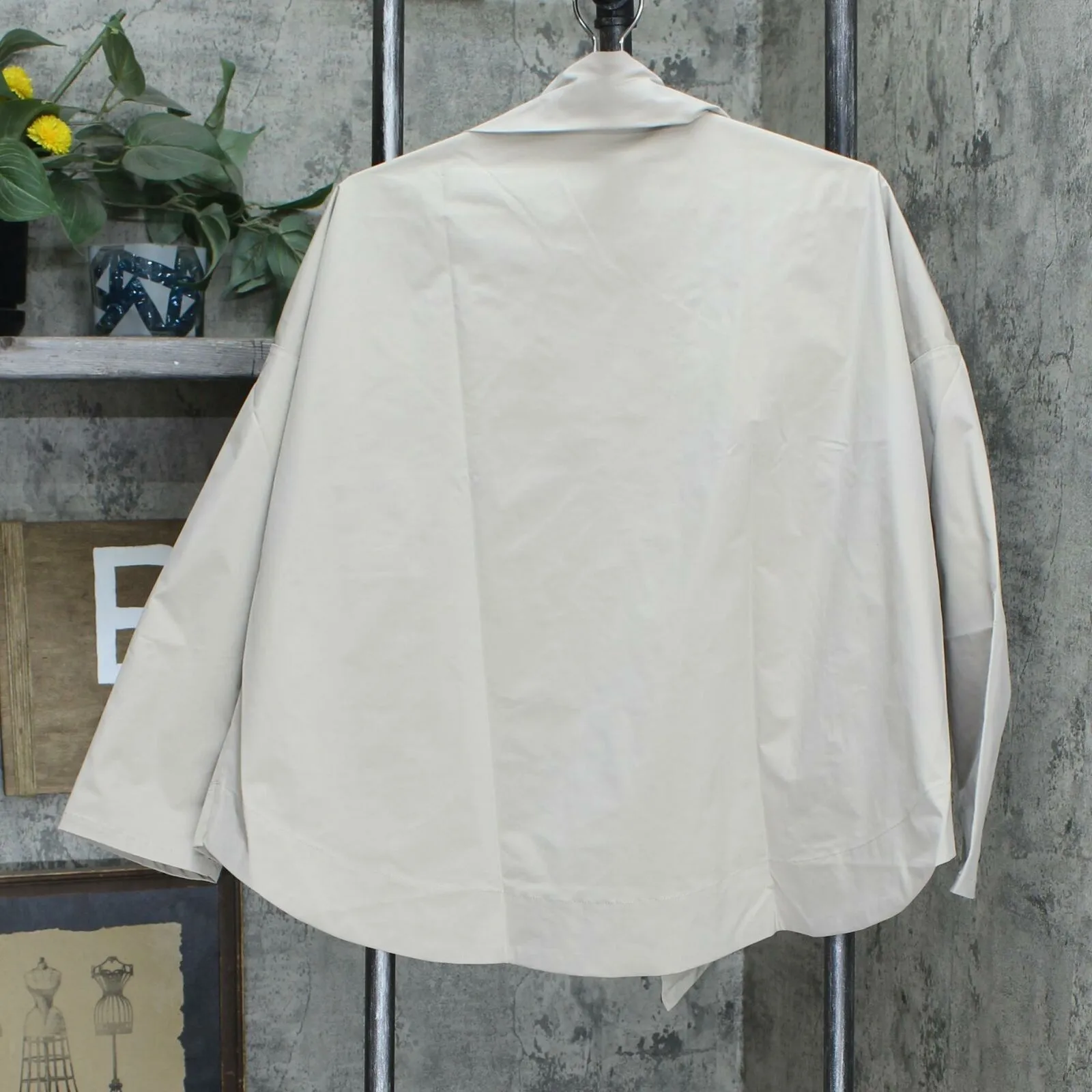 WynneLayers Plus Size Wide Collar Boxy Overlapping Front Jacket Sand 1X