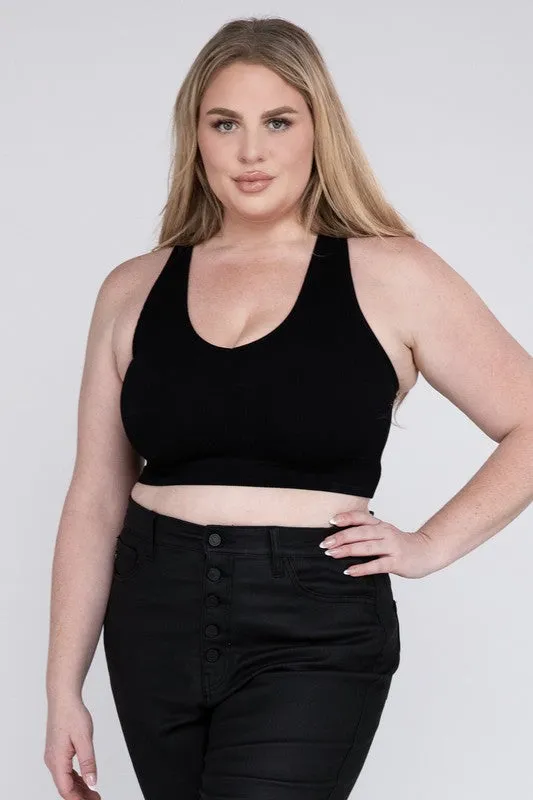 ZENANA Plus Ribbed Cropped Racerback Tank Top