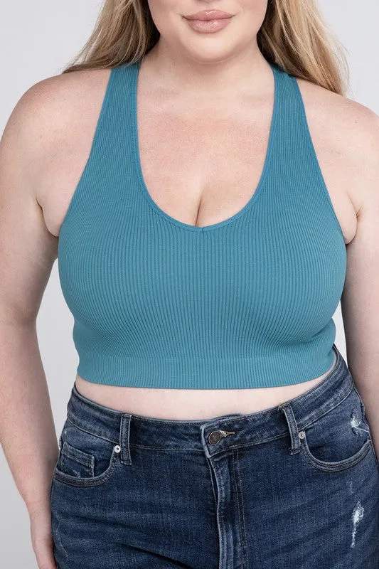 ZENANA Plus Ribbed Cropped Racerback Tank Top