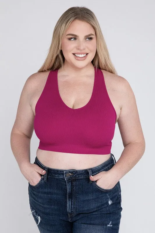ZENANA Plus Ribbed Cropped Racerback Tank Top