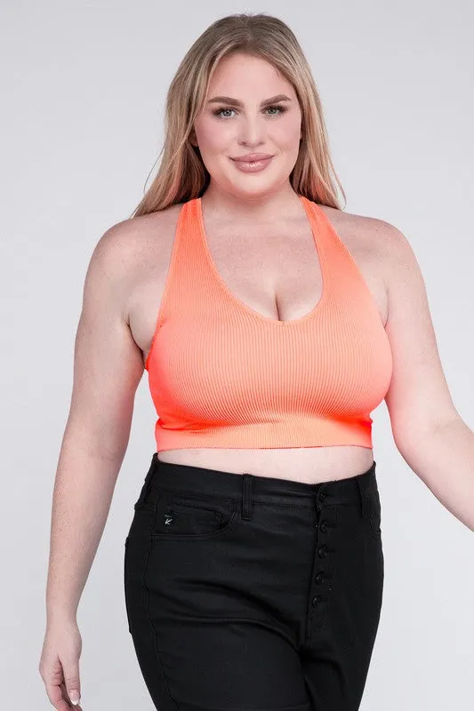 ZENANA Plus Ribbed Cropped Racerback Tank Top
