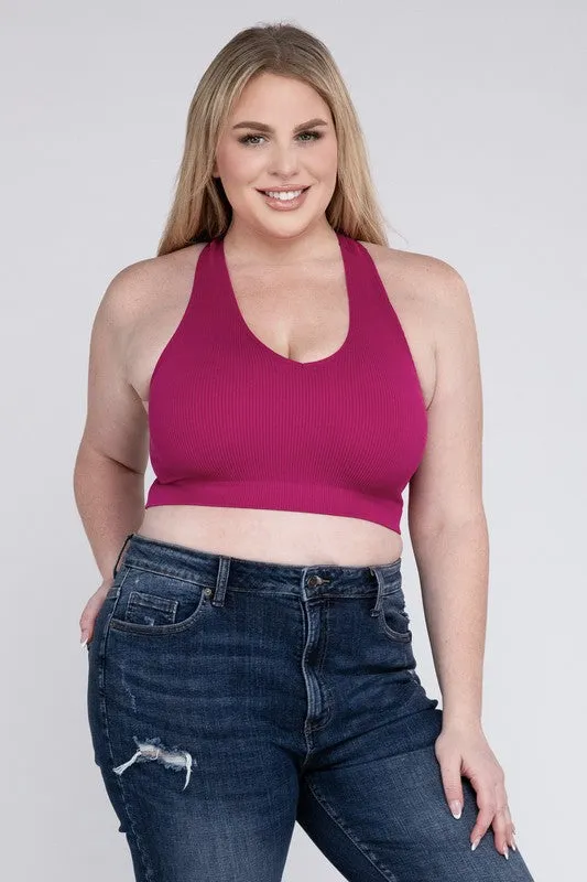 ZENANA Plus Ribbed Cropped Racerback Tank Top