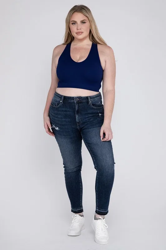 ZENANA Plus Ribbed Cropped Racerback Tank Top
