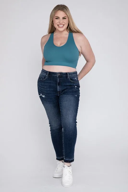 ZENANA Plus Ribbed Cropped Racerback Tank Top