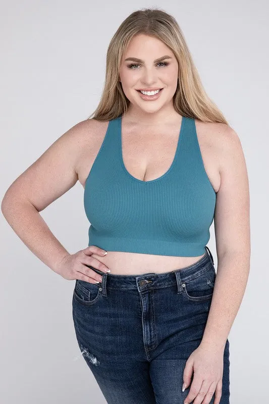 ZENANA Plus Ribbed Cropped Racerback Tank Top