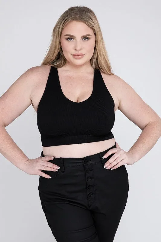 ZENANA Plus Ribbed Cropped Racerback Tank Top